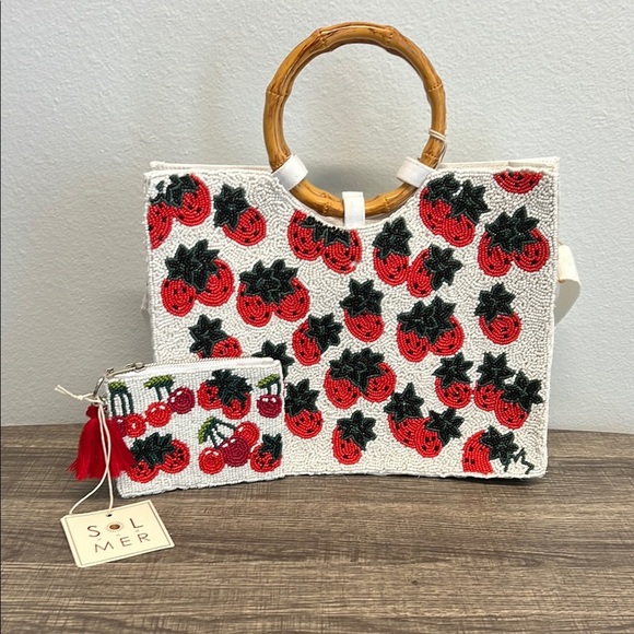 Sol and Mer Handbags - Cherry Beaded Bag (Crossbody Strap) w/ Matching Beaded Wallet 🍓🍒